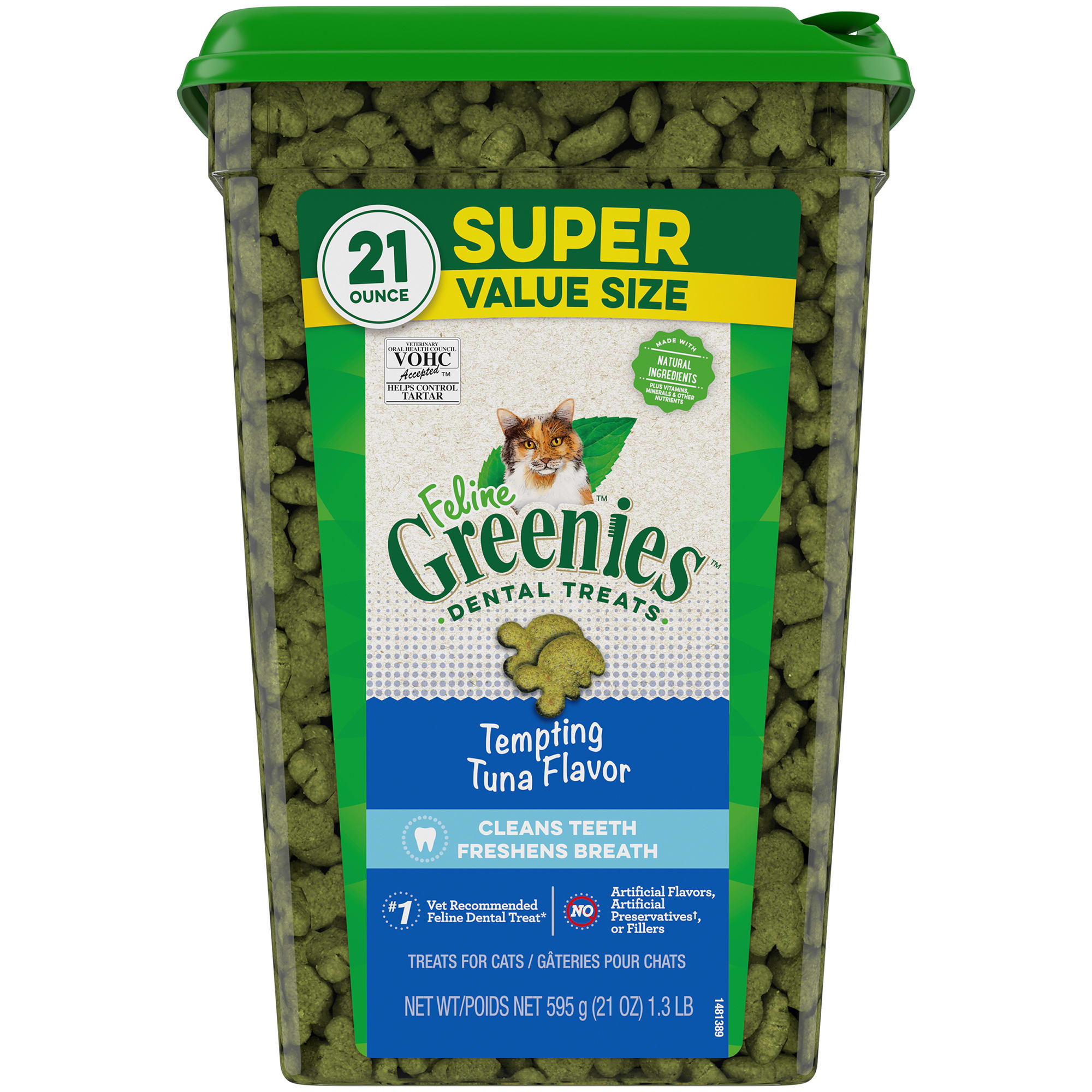 Feline Greenies Natural Tempting Tuna Flavor Adult Dental Cat Treats， 21 oz.