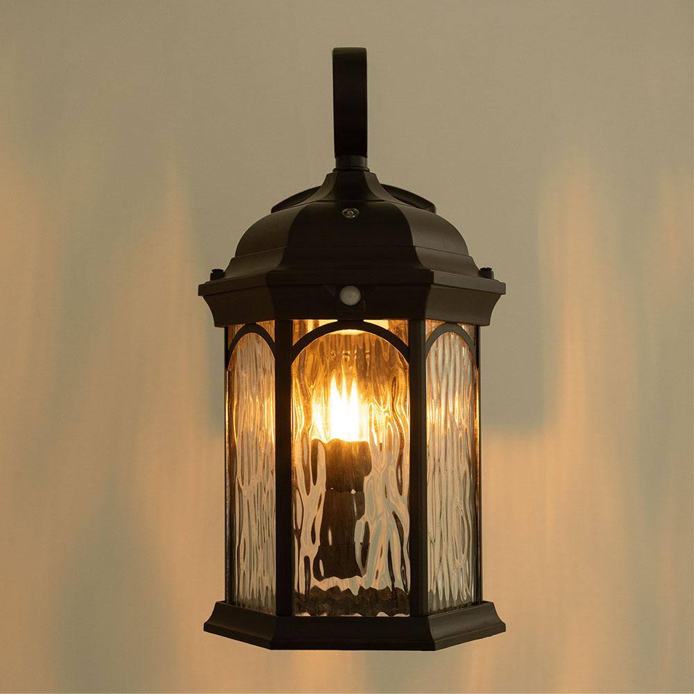 Home Decorators Collection Bronze Integrated LED Outdoor Wall Lantern Sconce with Flickering BulbClear Glass with Motion Sensor and Photocell FL-381HD