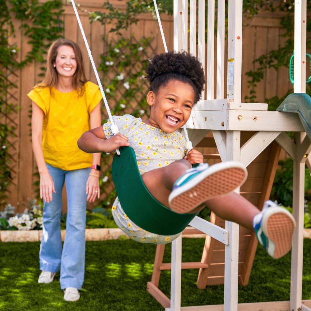 KidKraft Emerald Challenge Wooden Swing SetPlayset with Slide Rope Ladder and 3 Swings F29550E