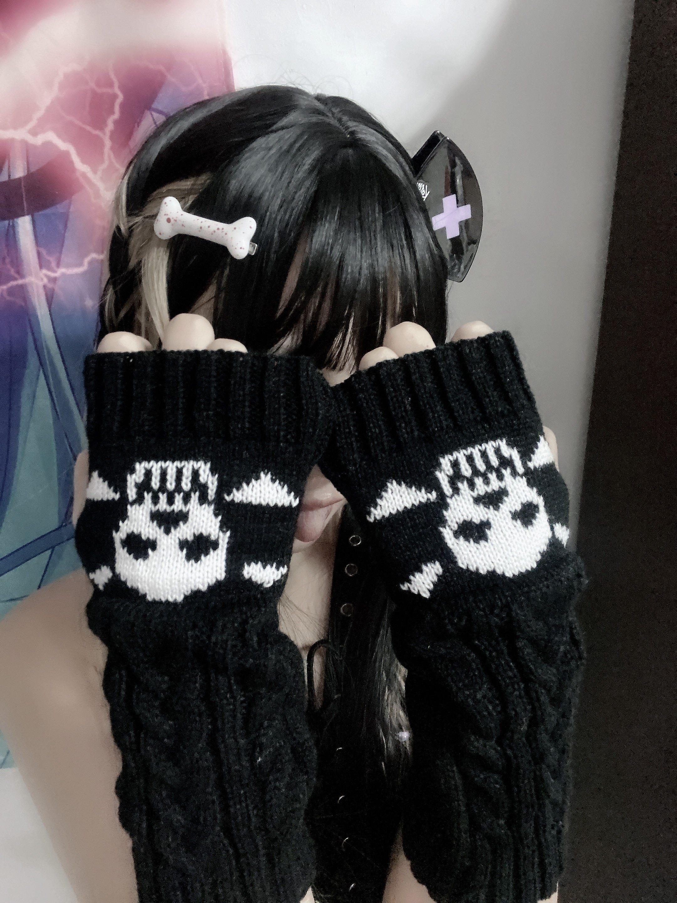 Women Knit Length Sleeve Fingerless Gloves Streetwear