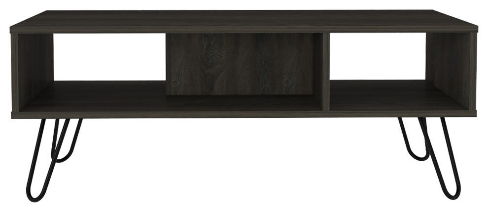 Minnesota Coffee Table with 2 Open Shelves and Hairpin Legs  Carbon Espresso   Midcentury   Coffee Tables   by FM FURNITURE LLC  Houzz