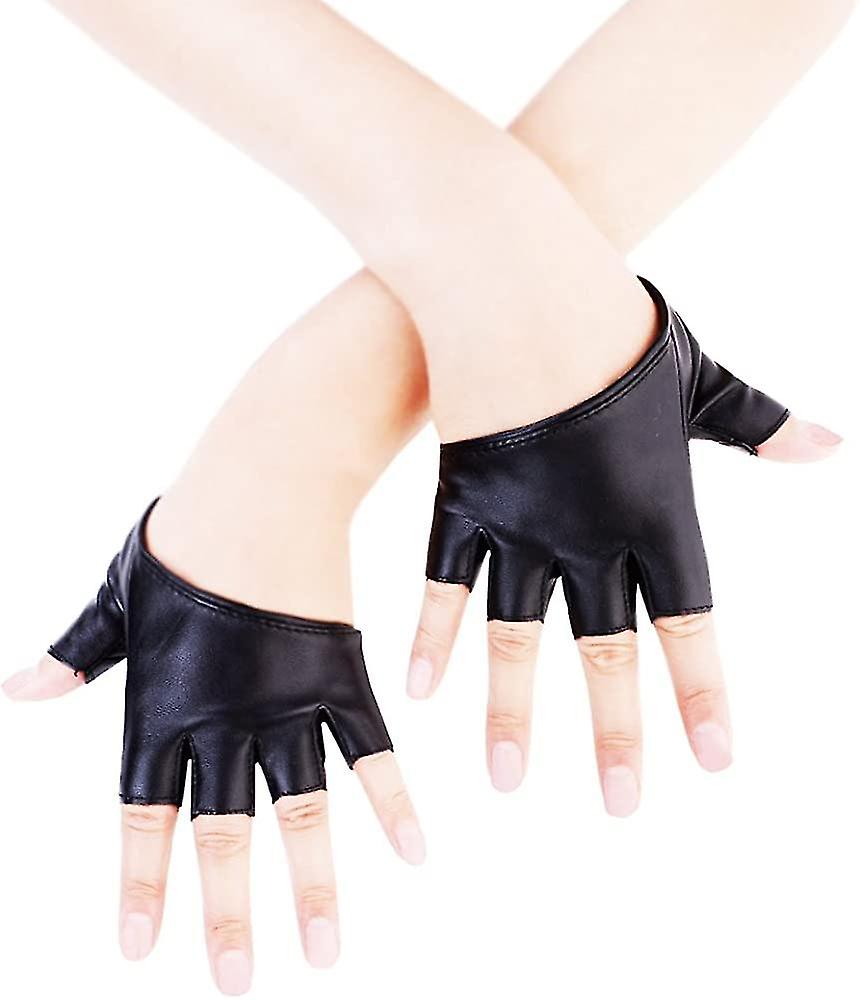 Women Half Palm Half Finger Pu Leather Dancing Punk Gloves