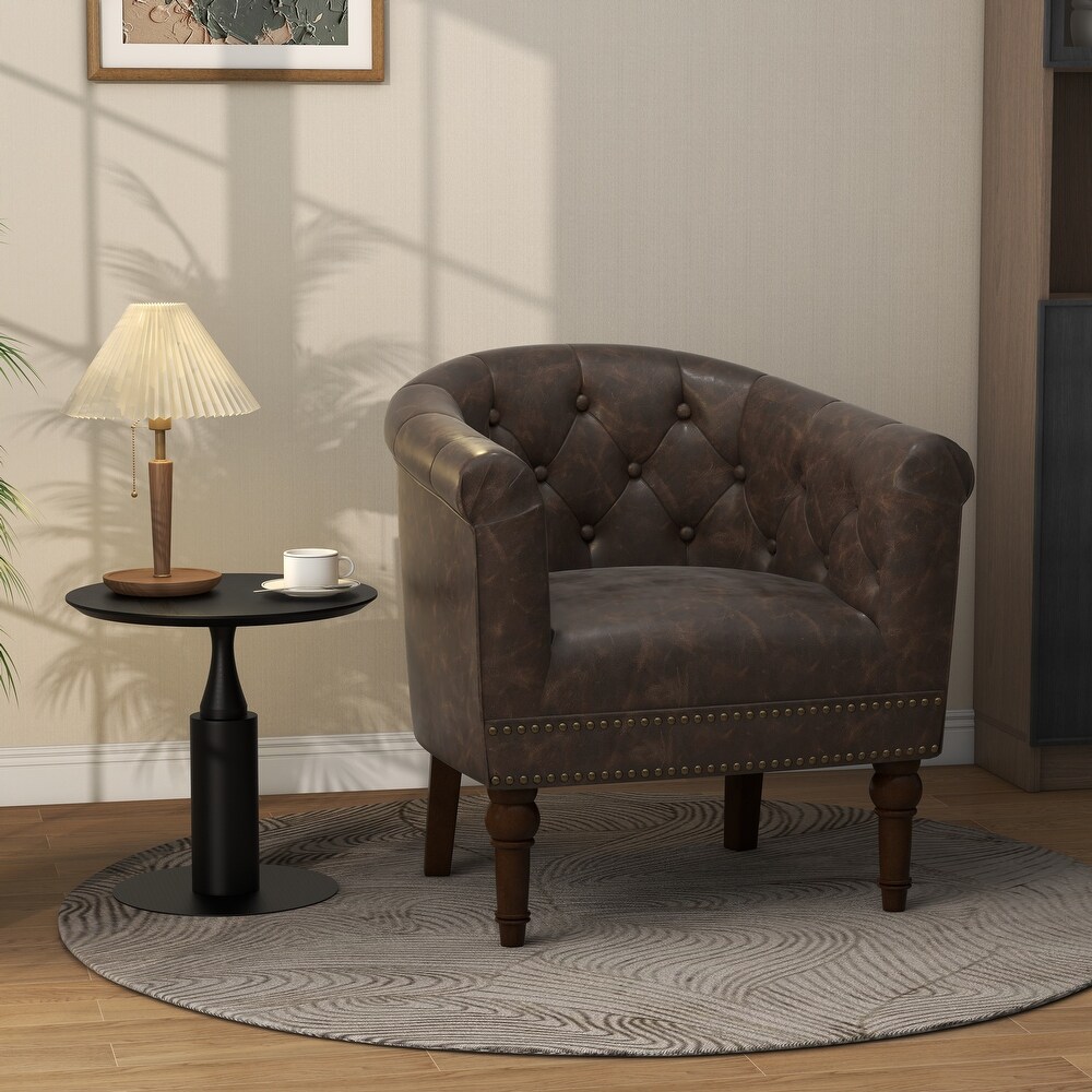 Contemporary PU Leather Tufted Barrel Accent Chair