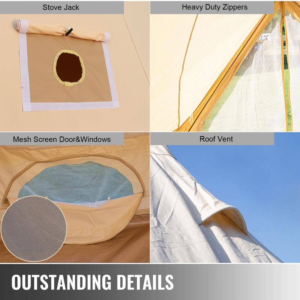 VEVOR Yurt Tent 100% Cotton Canvas Bell Tent 22.9 ft. in Dia. Glamping Tent 12-Person or More Waterproof Canvas Tents 4 Season ZPMGB7MMBK0000001V0