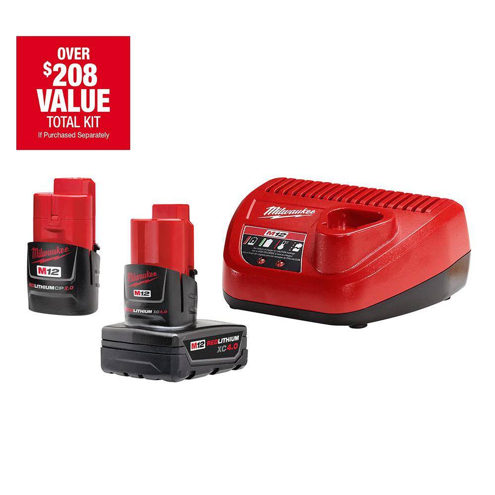 MW M12 12-Volt Lithium-Ion 4.0 Ah and 2.0 Ah Battery Packs and Charger Starter Kit 48-59-2424