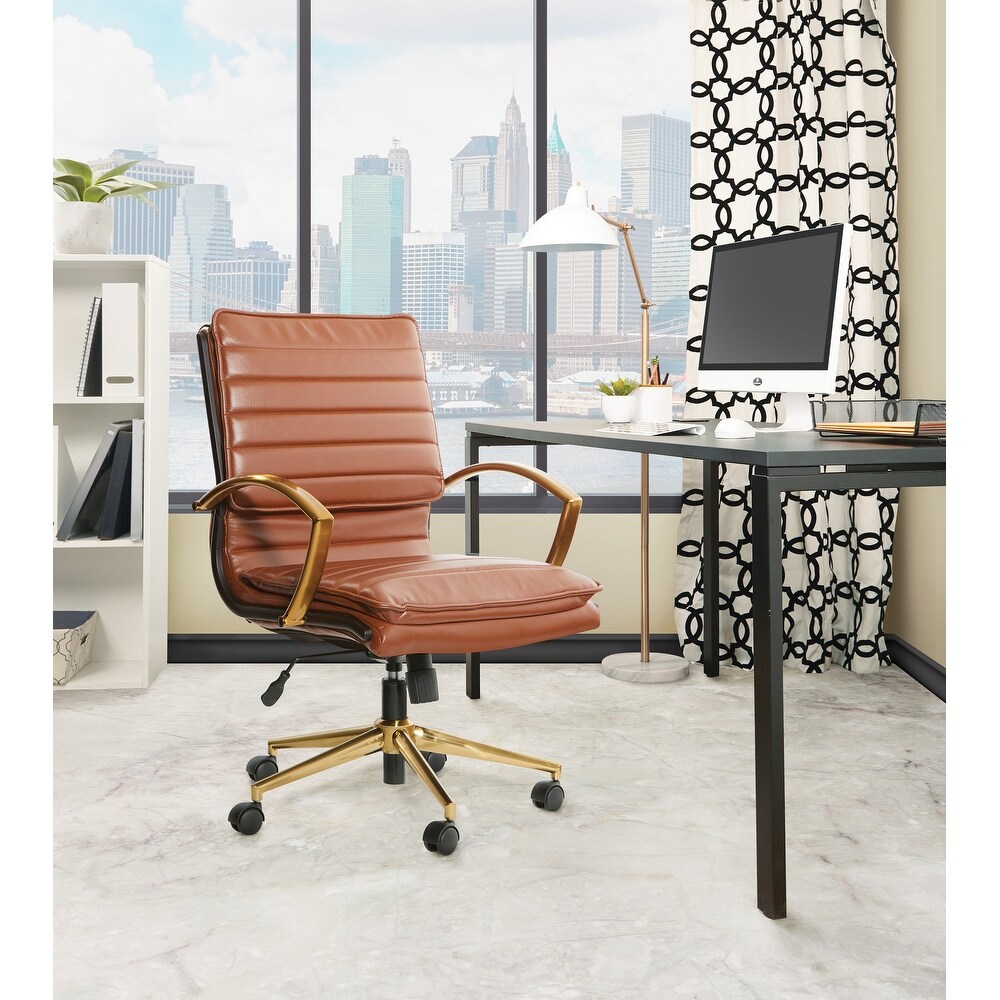 OSP Home Furnishings Gold Base Mid back Faux Leather Office Chair