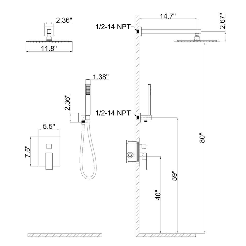 GIVING TREE 2-Spray Patterns with 2.0 GPM 12 in. Wall Mount Dual Shower Head Hand Shower Faucet in Brushed Nickel (Valve Included) XLHDDTSH0006