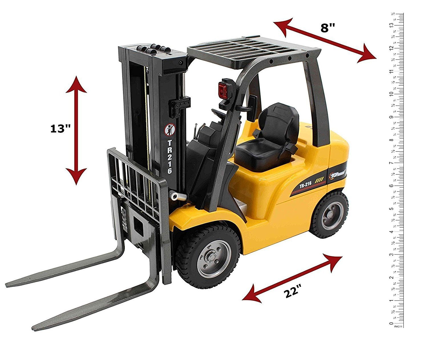 Top Race JUMBO Remote control forklift 13 Inch Tall， 8 Channel Full Functional Professional RC Forklift Construction Toys， High Powered Motors， 1:10 Scale - Heavy Metal - (TR-216)