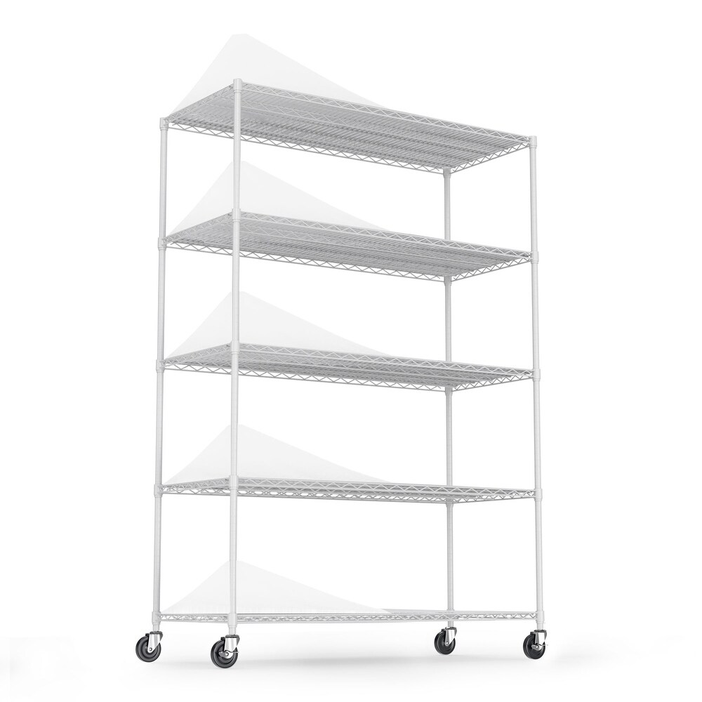 5 Tier 6000lbs Heavy Duty Adjustable Storage Rack Metal Shelf Wire Shelving Unit with Wheels   82\