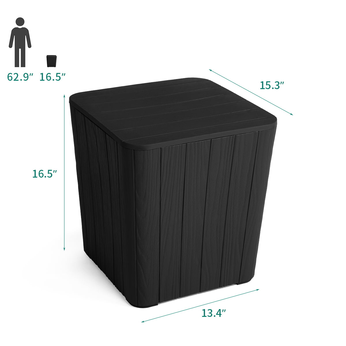 YITAHOME Black Deck Box Storage Patio Outdoor 11.5 Gallon Resin Organizer Bin Small Patio Container Transh Can Side Table