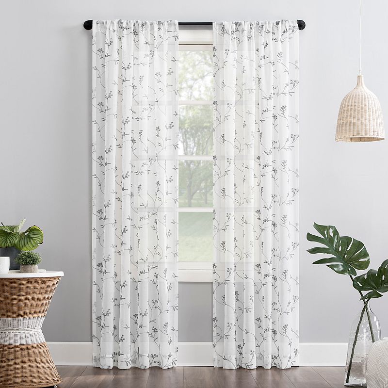 No. 918 Delia Embroidered Floral Sheer Rod Pocket Window Curtain