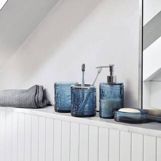 Dracelo 4-Piece Bathroom Accessory Set with Soap Dispenser Tumbler Soap Dish Toothbrush Holder in Cobalt Bule B086YK7N5Y