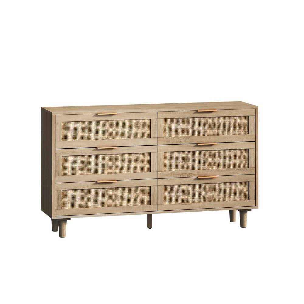 6 Drawers Rattan Storage Cabinet Rattan Drawer for Bedroom