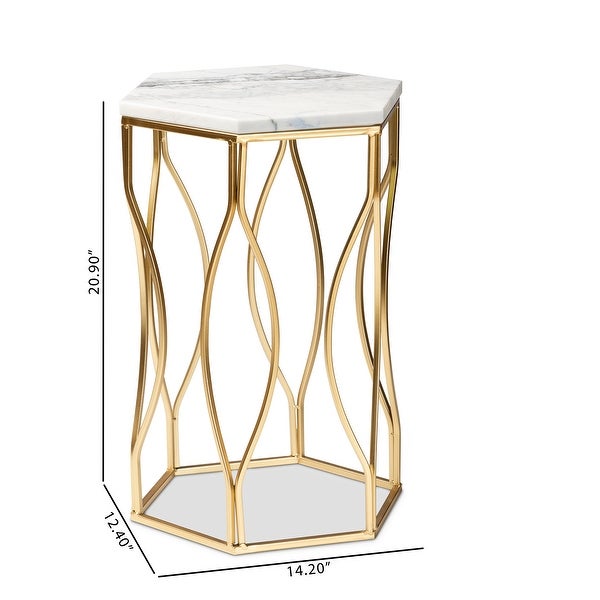 Kalena Modern and Contemporary Metal End Table with Real Marble Top