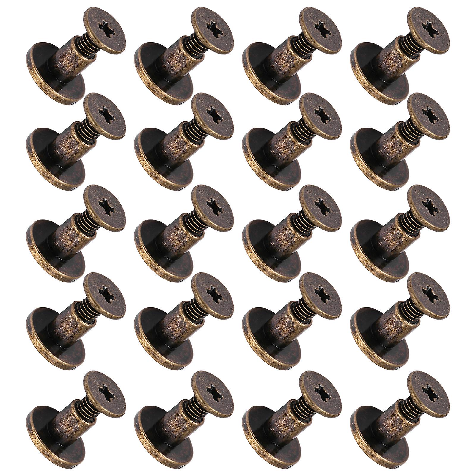 20pcs Flat Head Copper Brass Screws Nuts Nails Rivets Leather Cap Accessory (6.5mm)