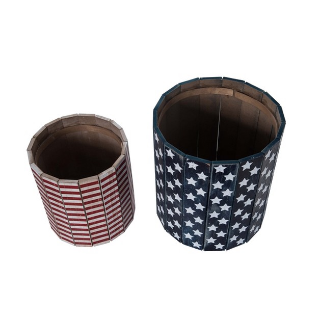 Transpac Wood 13 In Multicolor Patriotic Slatted Americana Barrel Set Of 2