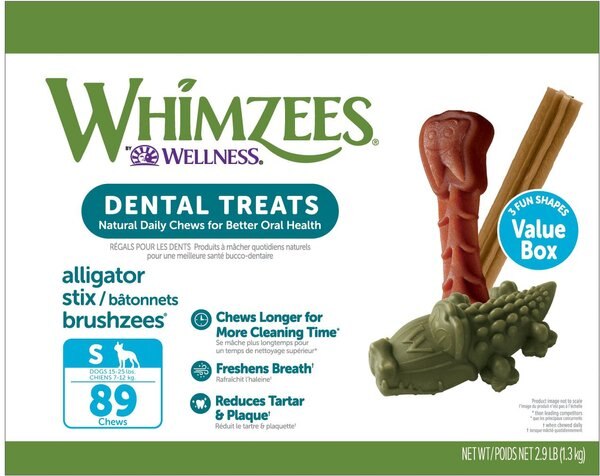 WHIMZEES Natural Dental Chews Small Breed Value Box Dog Treats， 89 count