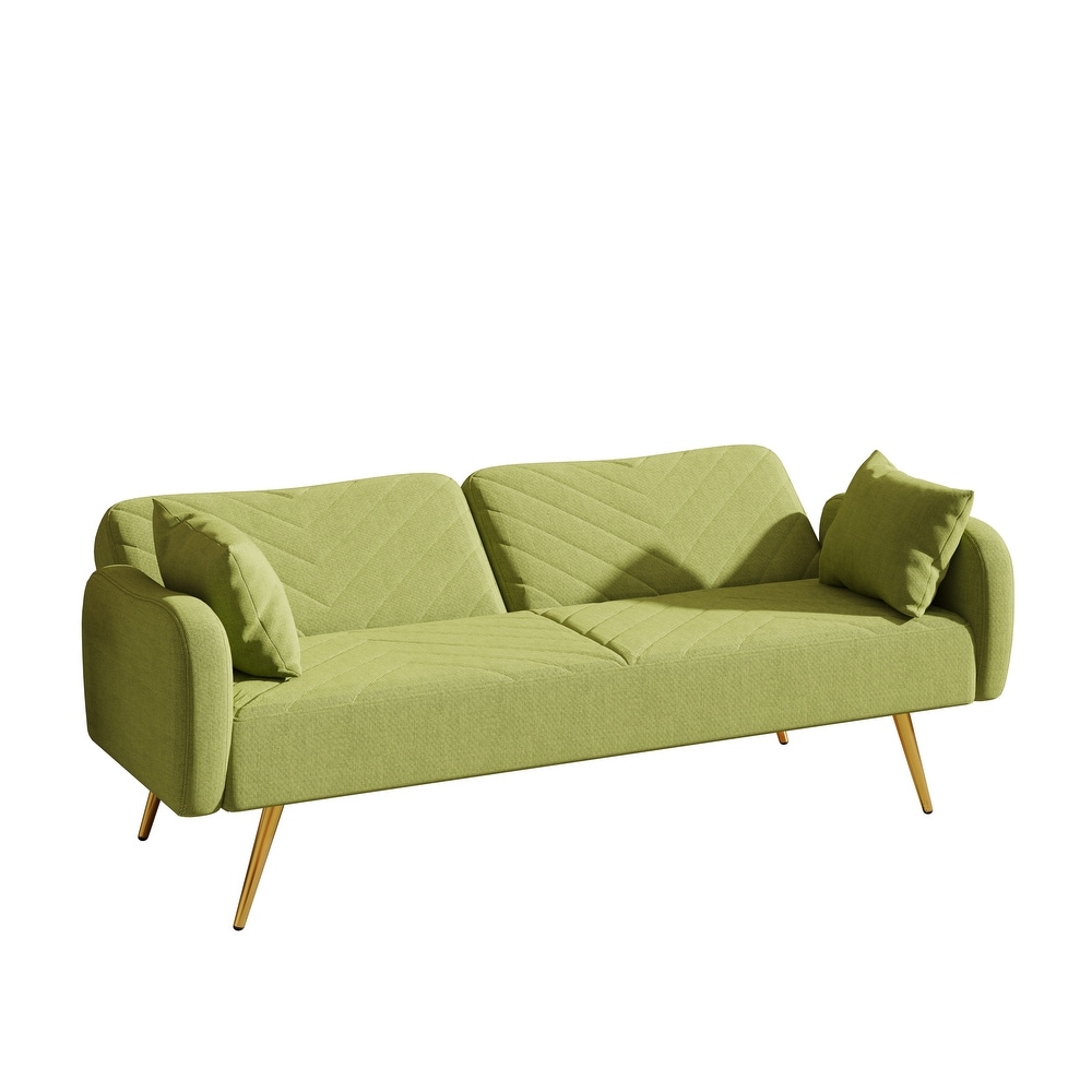 Linen Fabric Recliner Loveseat Sleeper Sofa with Split Back and 2 Throw Pillows for Living Room  Convertible Sofa Bed  Green