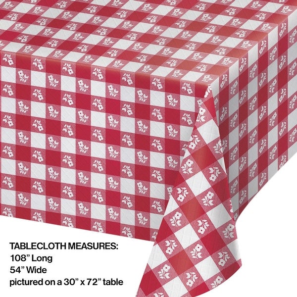 12 Red White Gingham Plastic Banquet Party Table Covers 108