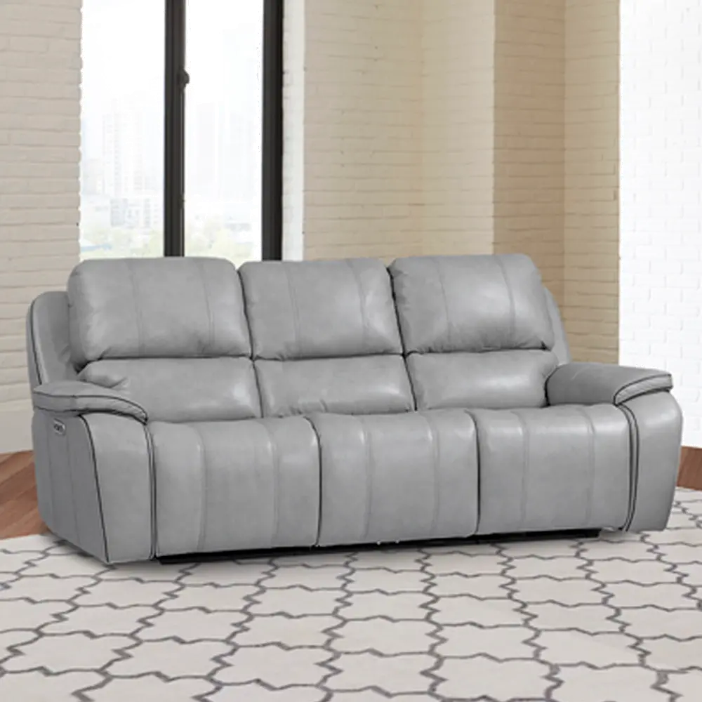 Harry Mist Light Gray Leather-Match Power Reclining Sofa