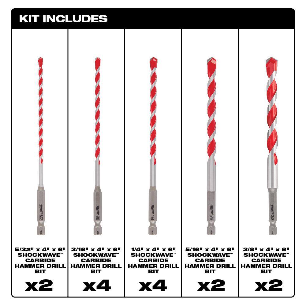 MW SHOCKWAVE Carbide Hammer Drill Bit Kit (14-Piece) 48-20-9052-48-20-9052