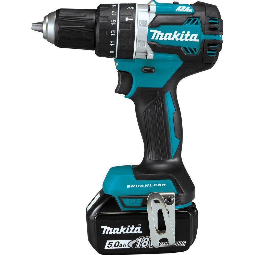 Makita 18V 5.0 Ah LXT Lithium-Ion Compact Brushless Cordless 12 in. Hammer Driver-Drill Kit XPH12T