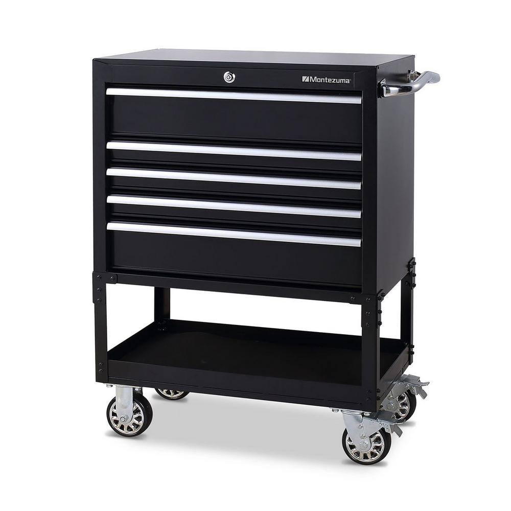 Montezuma 30 in. 5-Drawer 1-Shelf Steel Utility Tool Cart BK3005UC