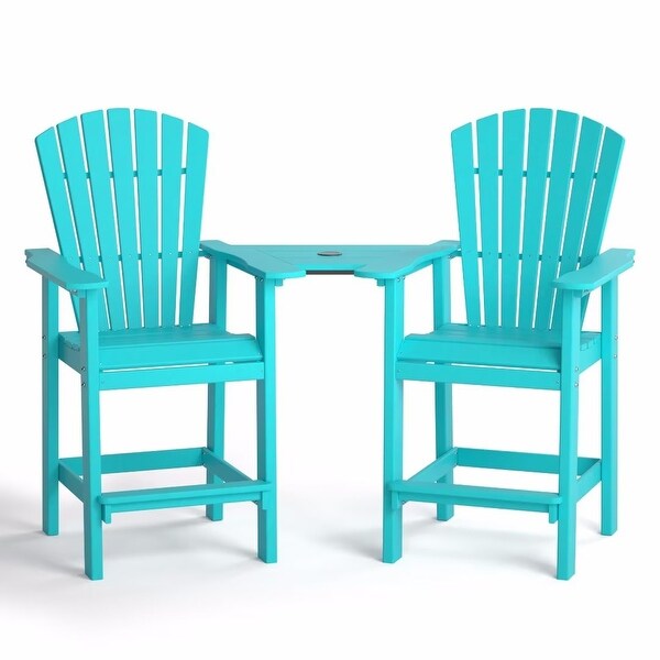 Beach Balcony Chair Barstool with Removable Table，WoodLike HDPE Backyard Garden Dining Chairs，Adirondack Arm Chairs Set of 2，