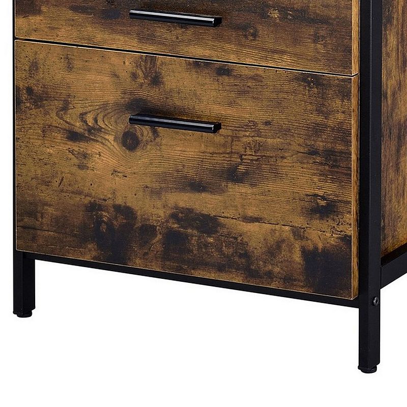 Nat 23 Inch Rustic Wood Nightstand， 2 Drawers， Brown and Black