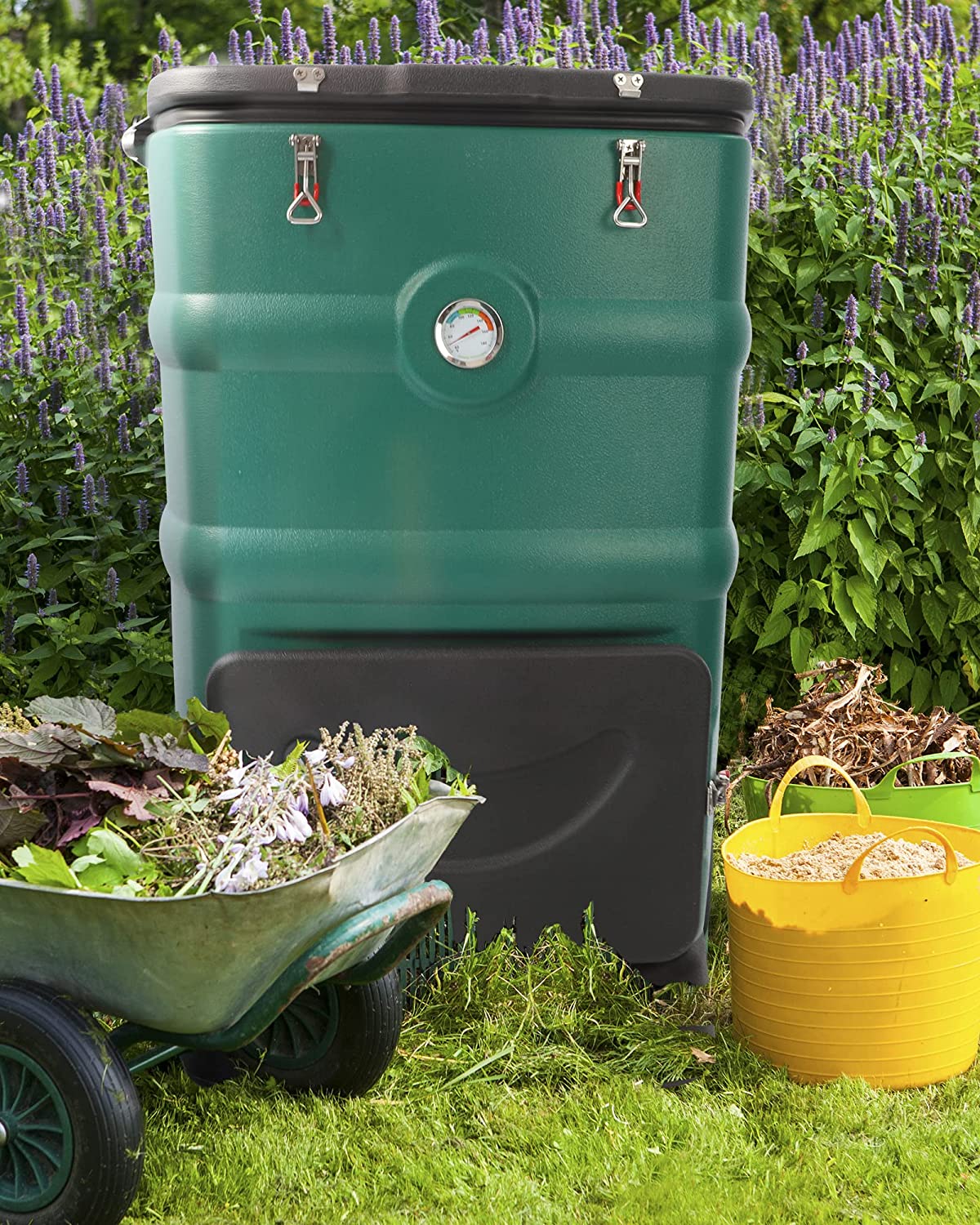 Insulated Compost Bin with Ventilation System - Quickly Composting All Year Round,A Reservoir at The Bottom Design to Collect The Leachate (Green)