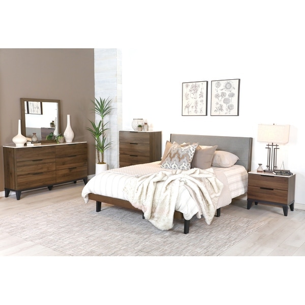 Christo Walnut Brown and Grey 5-piece Upholstered Bedroom Set - - 36964674