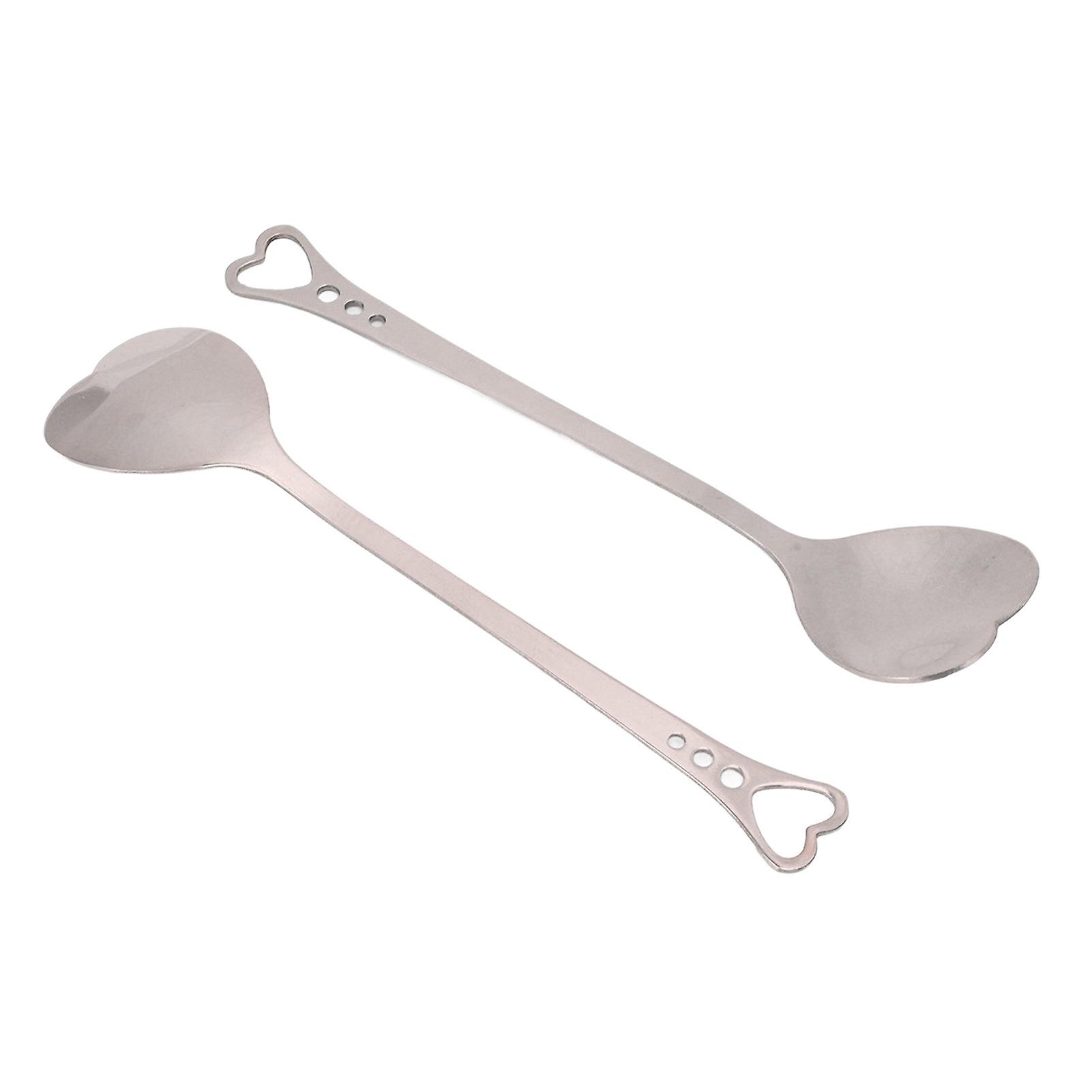 2pcs Dessert Spoons Stainless Steel Heart Shaped Design Durable Anticorrosion Ergonomic Handle Widely Used Coffee Spoonssilver