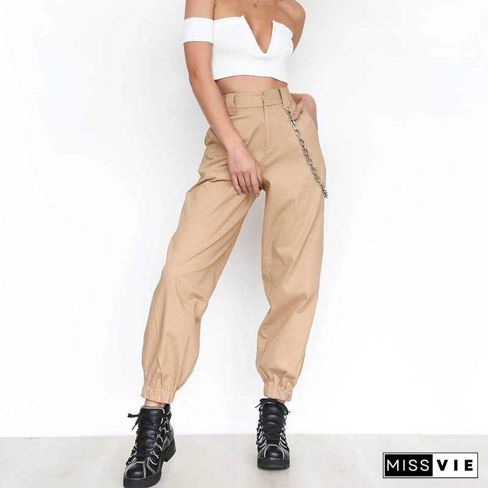 High Waisted Baggy Carrot Trousers Cargo Pants With Chains