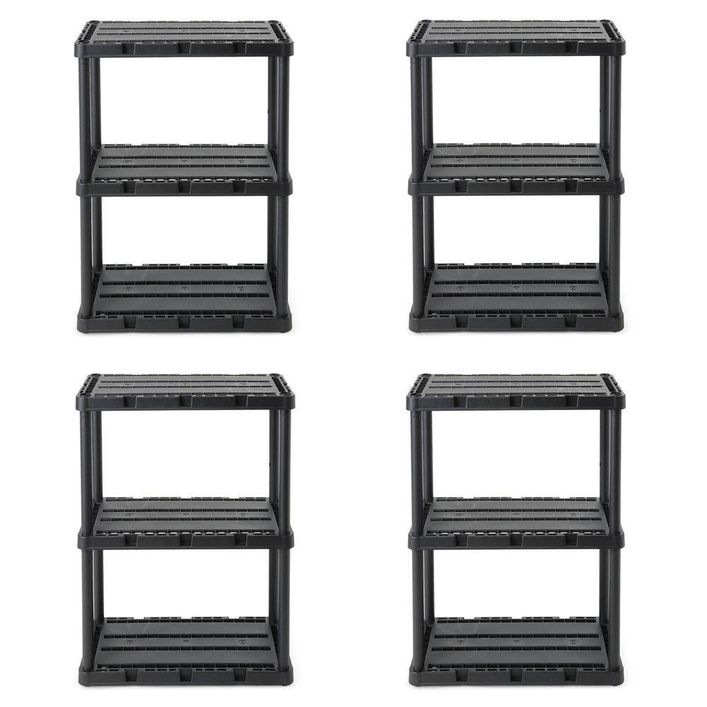 GRACIOUS LIVING 3 Shelf Knect-A-Shelf Solid Light Duty Storage Unit Black 4Pack 4 x 91082-1C