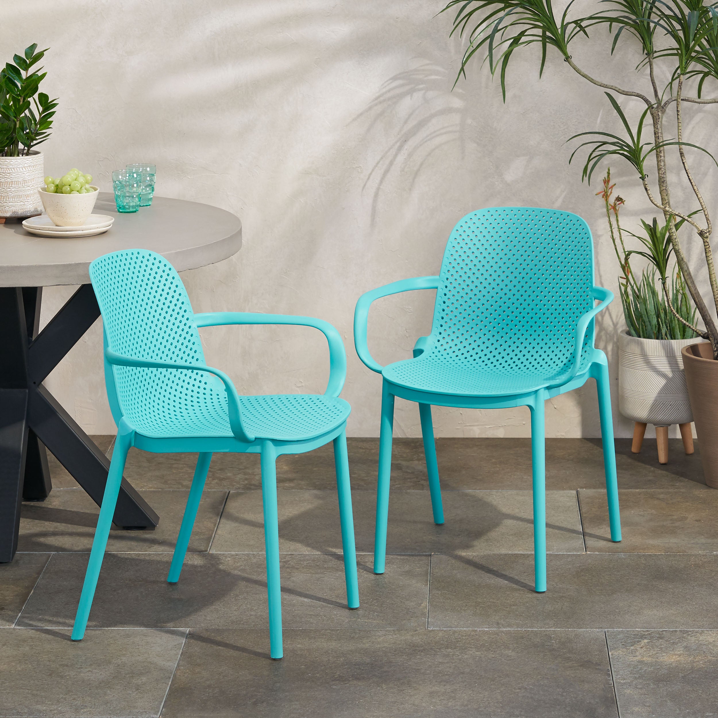 Cecelia Outdoor Modern Stacking Dining Chairs