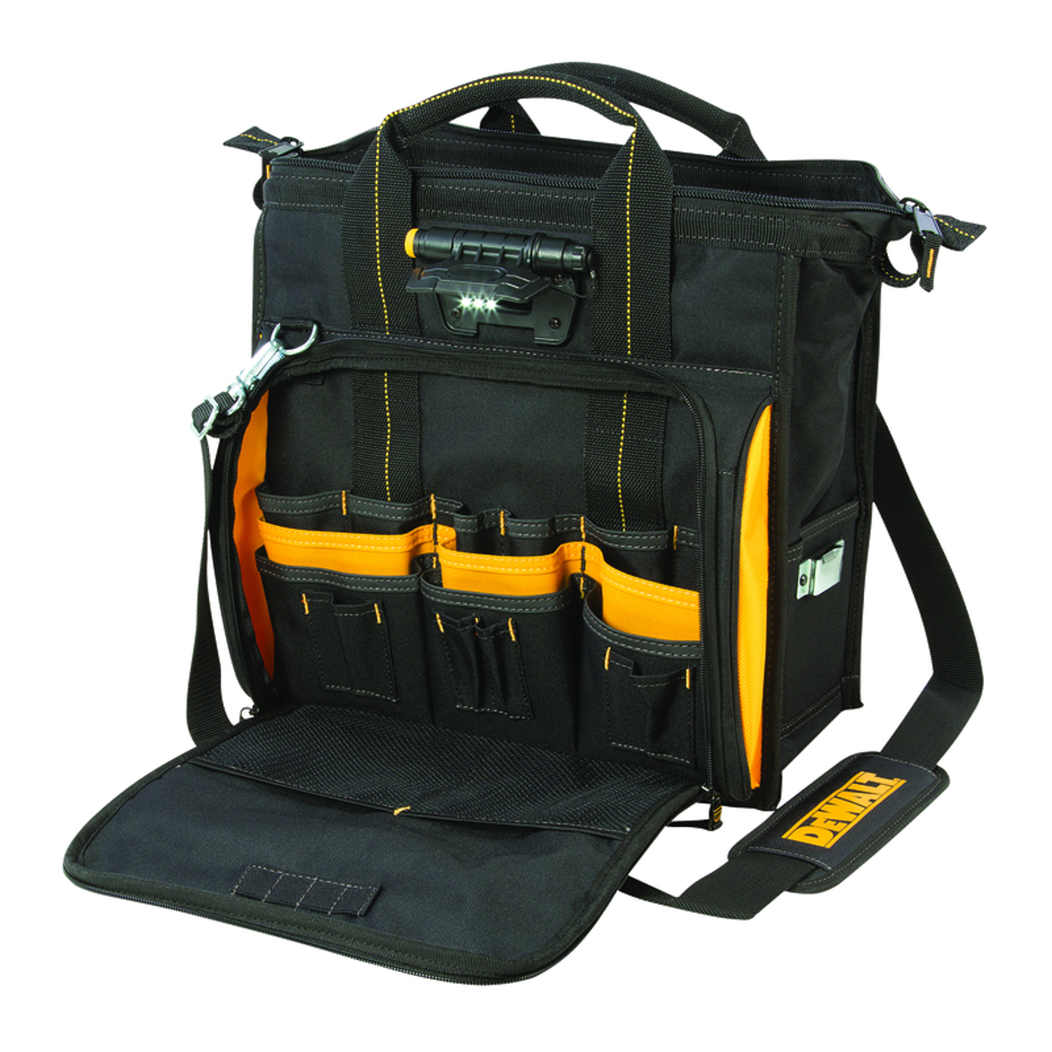 DeWalt Technician\u0027s 10.25 in. W X 9 in. H Polyester Lighted Tool Bag 41 pocket Black/Yellow 1 pc