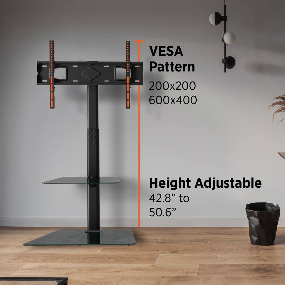 ProMounts Heavy Duty Swivel Floor Stand Mount with Shelves For 37-70 in. TV's up to 88lbs. with Sleek Glass Base and 35 Swivel AFMSS6402