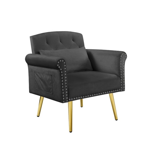 Velvet Upholstered Armchair Living Rooms Nailhead Arms Accent Chairs Tufted Back Lounge Chairs with Metal Legs and Pockets