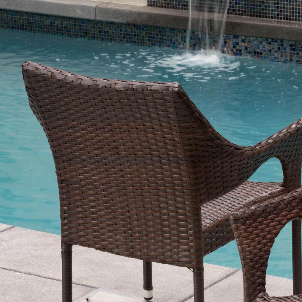 Noble House Cliff Multi Brown Faux Rattan Outdoor Dining Chairs