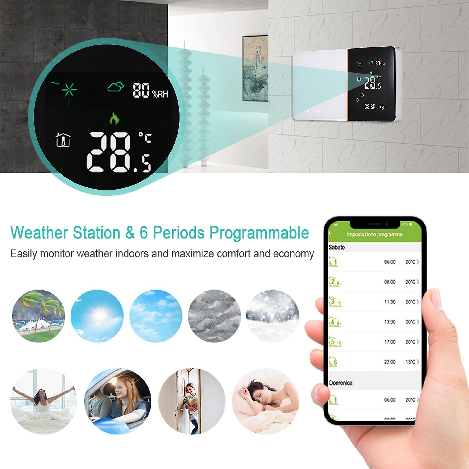 Wi-fi 95-240v Wi-fi Smart Thermostat Programmable Thermostat 5+1+1 Six Periods Voice App Control Backlight Lcd Electric Heating Temperature Controller