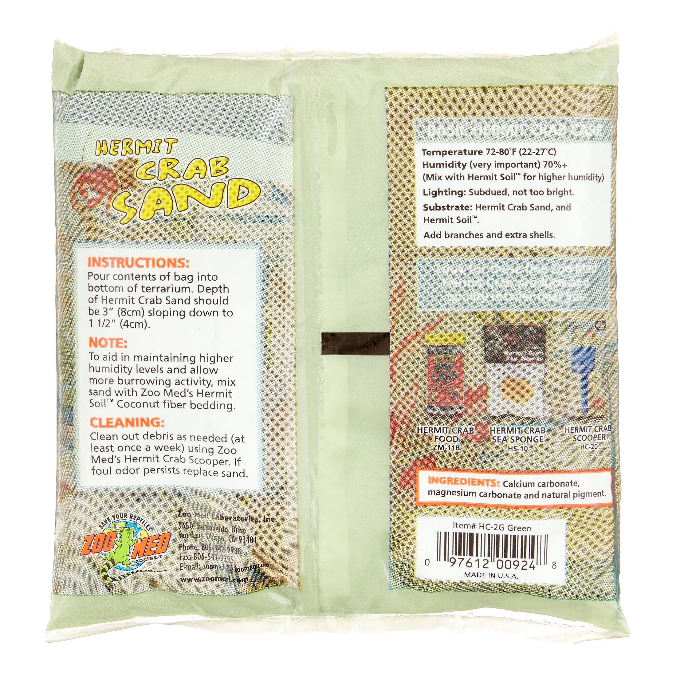 Zoo Med Hermit Crab Sand， 2 Lb， Green