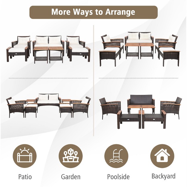 Costway 7pcs Patio Rattan Furniture Set Cushioned Loveseat Sofa Ottoman Table