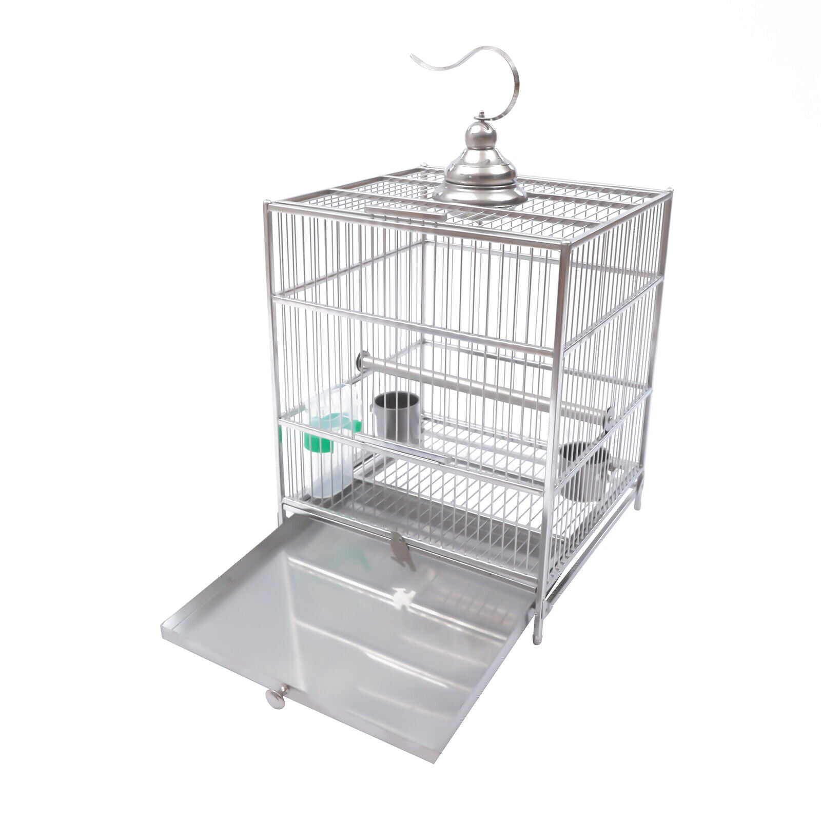 Large Bird Flight Cage Quadrate Pet Bird House For Conure Parekettes w/Food Bowl Stainless Steel Cockatiel Cages Drawer Type Square Bird Cages Set w/2 Food Bowls