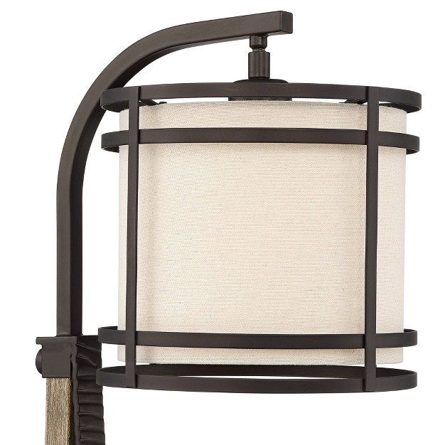 High Oil Rubbed Bronze Faux Wood Cage With Usb And Ac Power Outlet In Base Oatmeal Shade For Desk