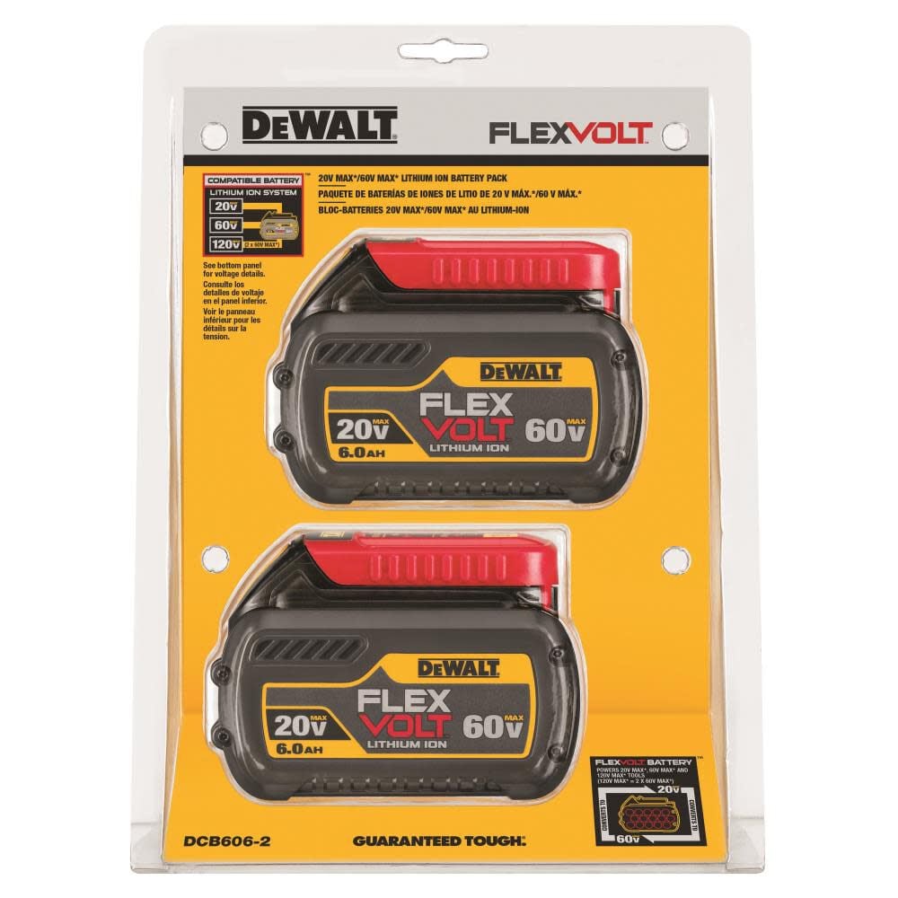 DEWALT 20V/60V MAX* FLEXVOLT 6.0 Ah Battery 2 pack DCB606-2 from DEWALT