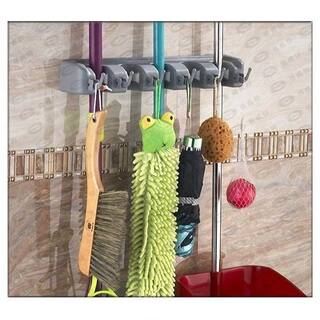 Sorbus Wall Mounted Broom Mop and Other Items with 6 Hooks Storage Organizer MOP-HLDR