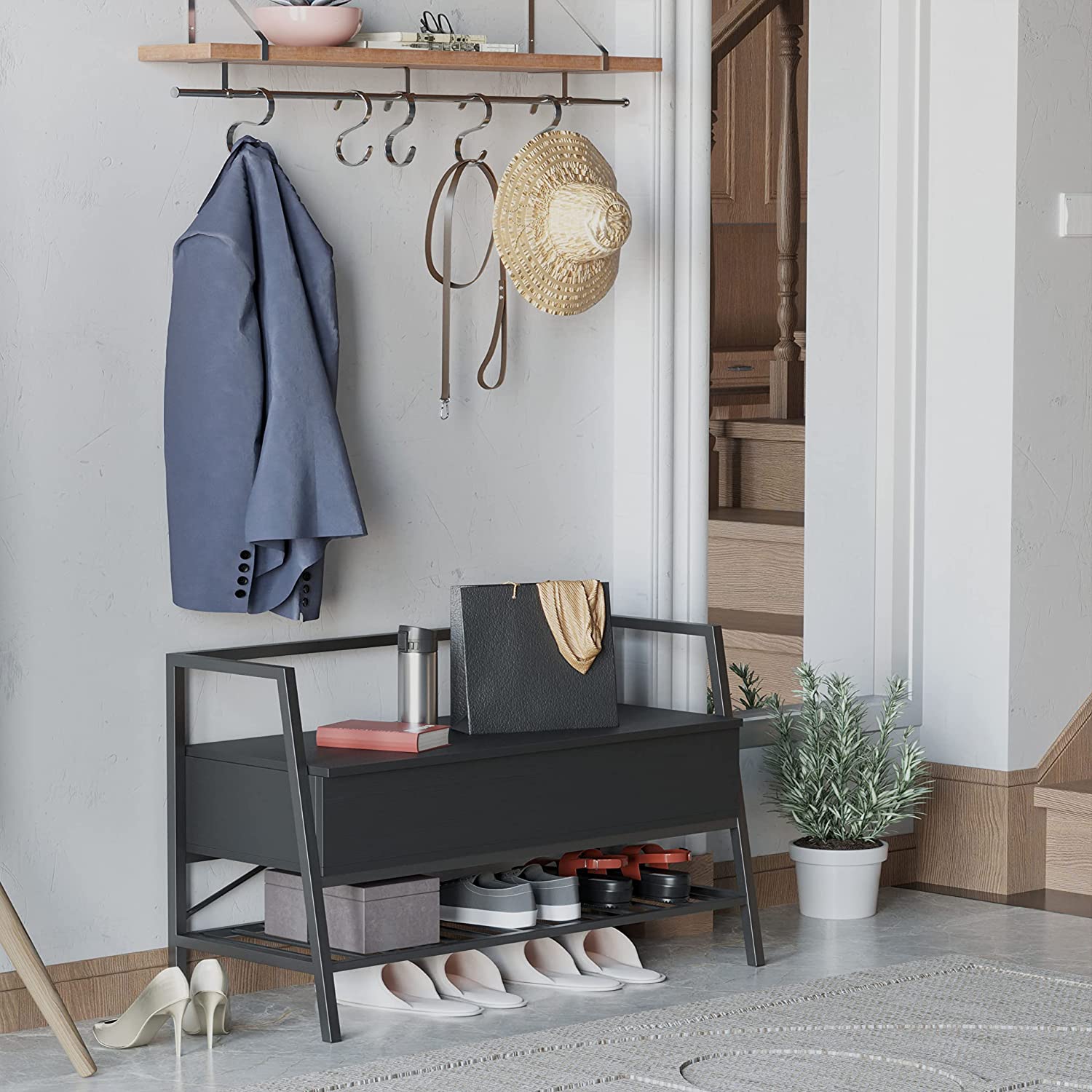 Entryway Bench Shoe Bench With Shoe Rack and Storage Box for Entryway, Bedroom, Hallway