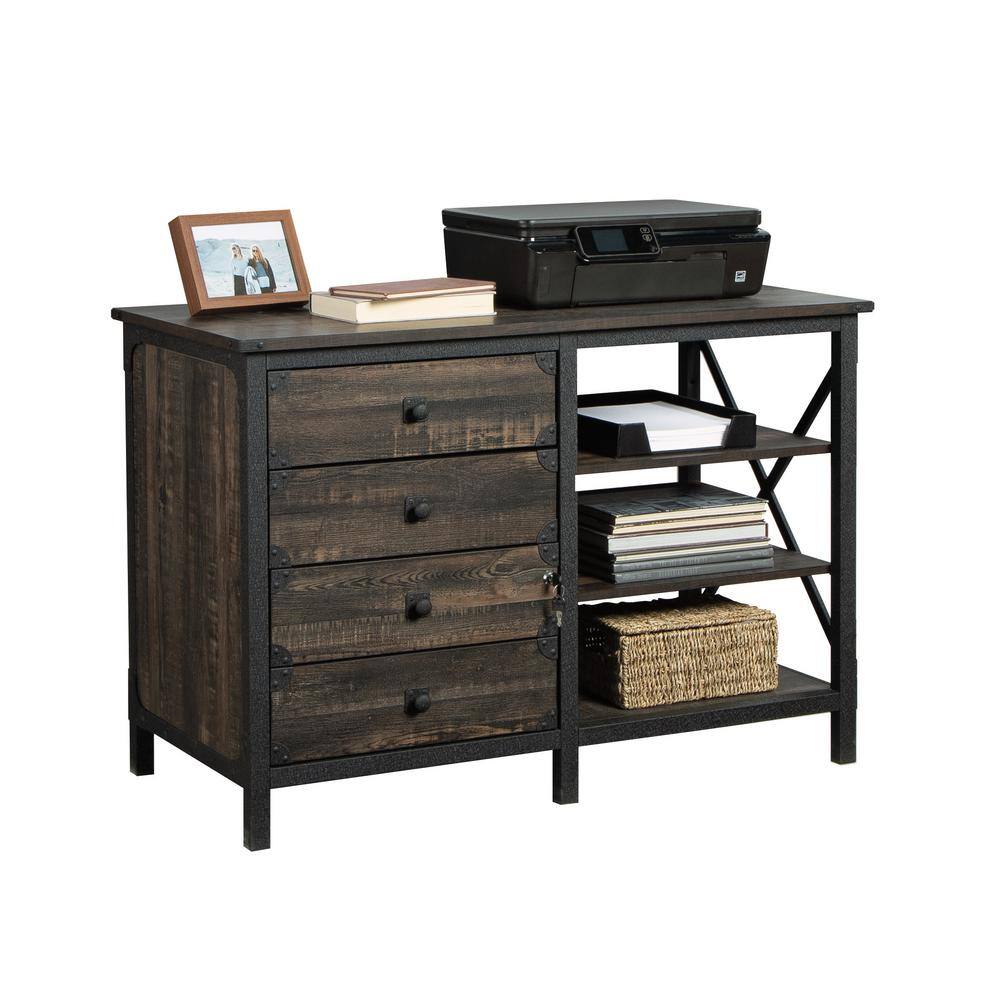 SAUDER Steel River Carbon Oak Accent Cabinet with File Storage and Metal Frame 427849