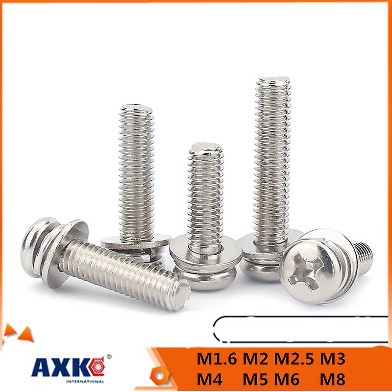 M1.6 M2 M2.5 M3 M4 M5 M6 M8 304 Stainless Steel Cross Round Phillips Pan Head Sem Screw Flat Washer Spring Gasket Assemble Bolt