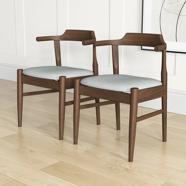 Zidane Grey Fabric and Medium Brown Wood Dining Chairs (Set of 2) - 0